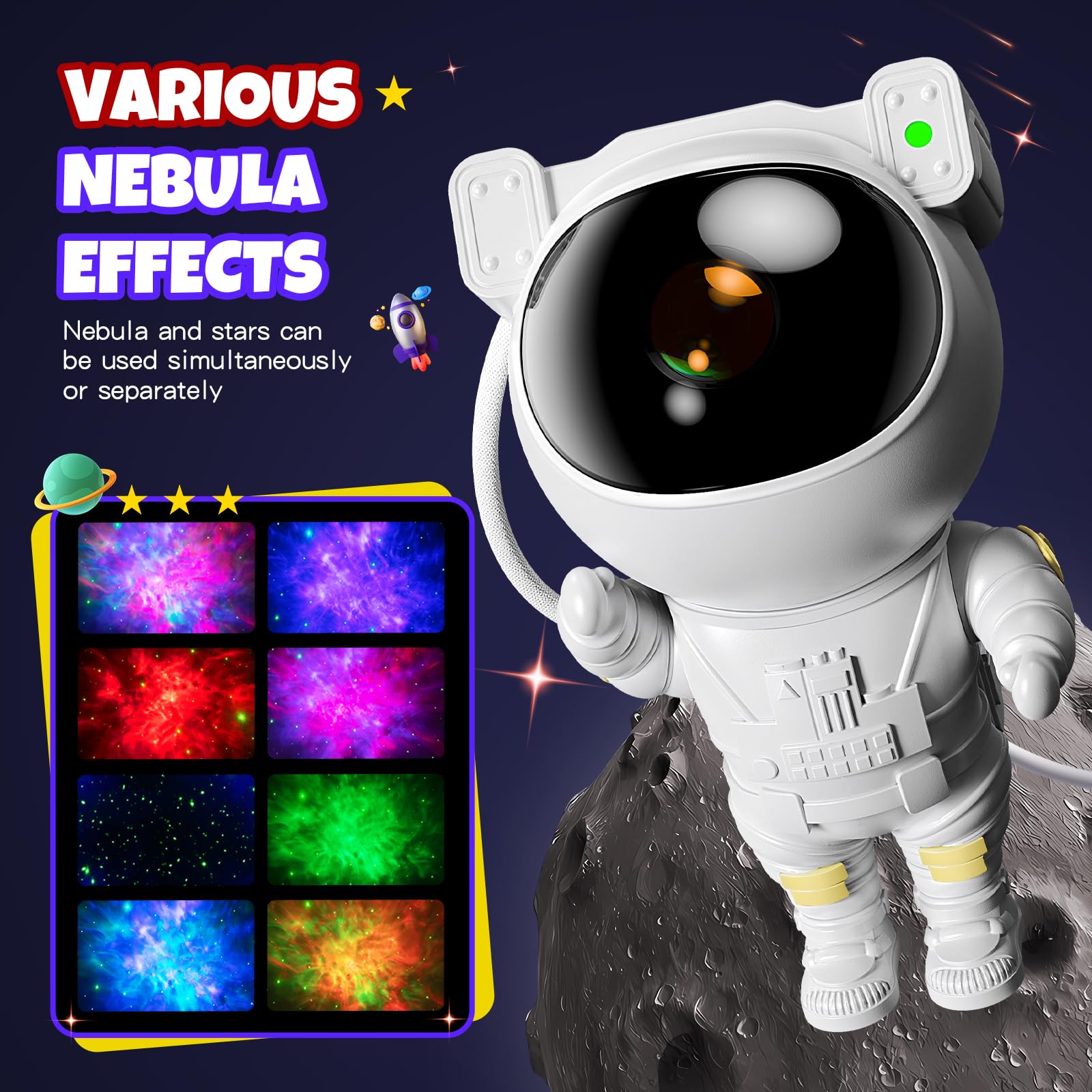 Juiara Astronaut Star Projector Night Light - Space Galaxy Lamp With Timer & Remote, White